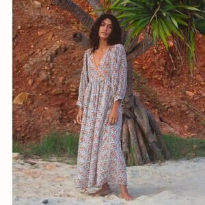 Daughters of India Floral Maxi Dress in White and Rust